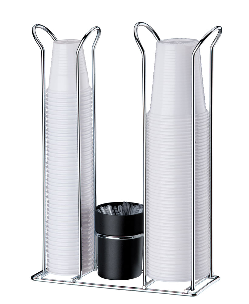 Organizador Copos Descartaveis 50/80ml, 200ml e Mexedor Preto e Cromado