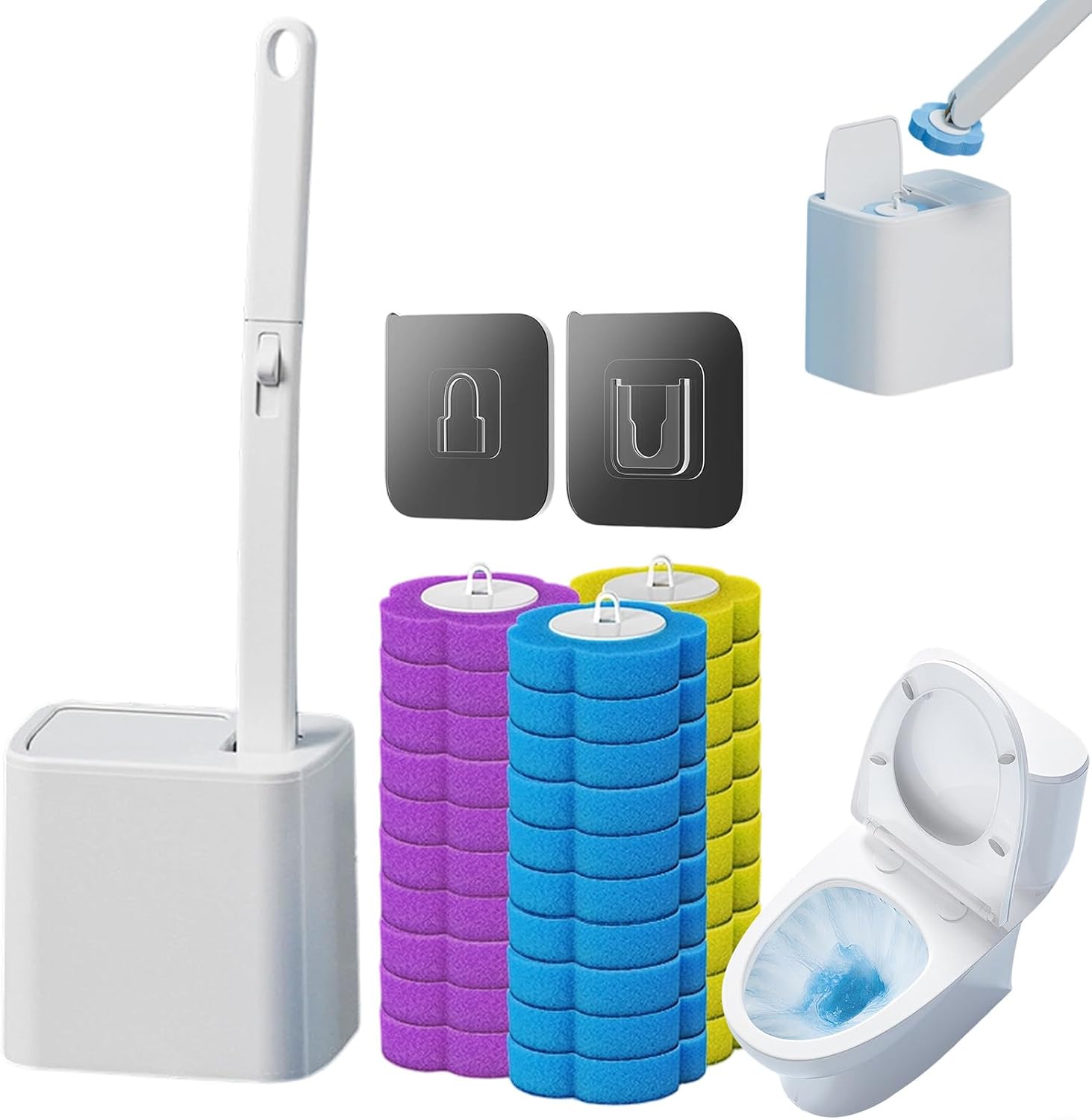 Escova de Vaso Sanitário Descartável com 40 Refis e Suportes Cheiro (Oceano + Lavanda)