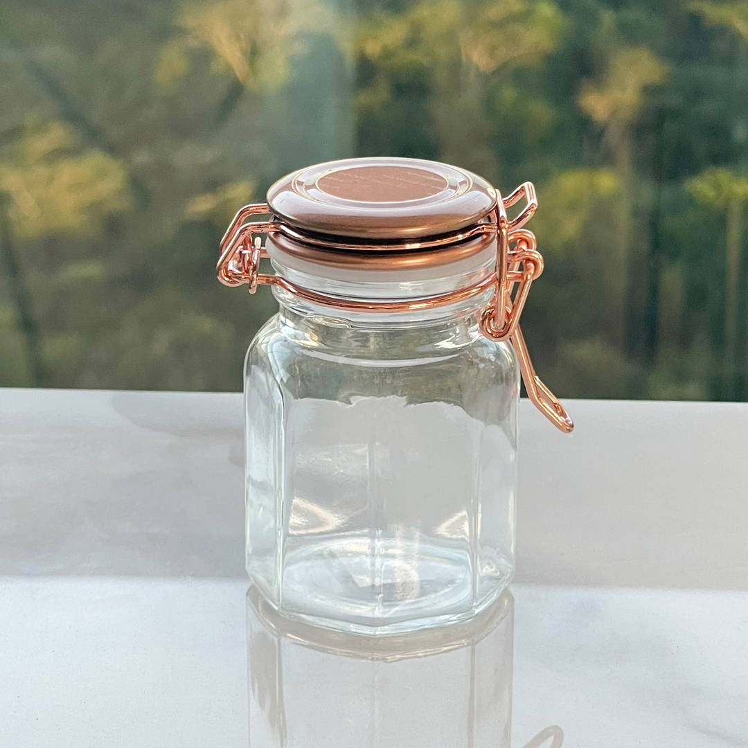 Porta Tempero Hermético de Vidro e Metal Rose Gold - 8 cm