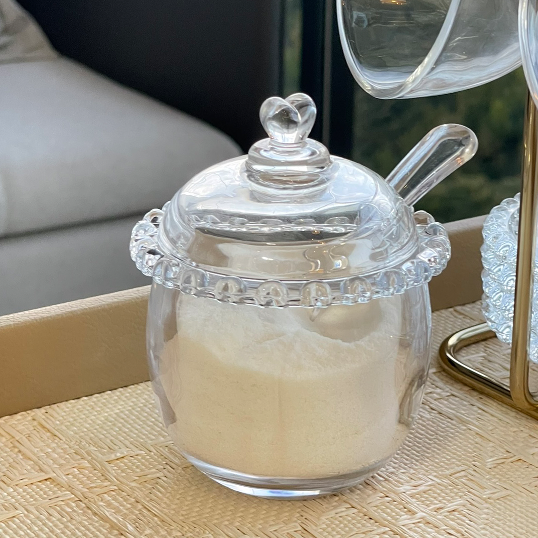 Açucareiro de Cristal Chumbo com Colher e Detalhes em Formato de Coração