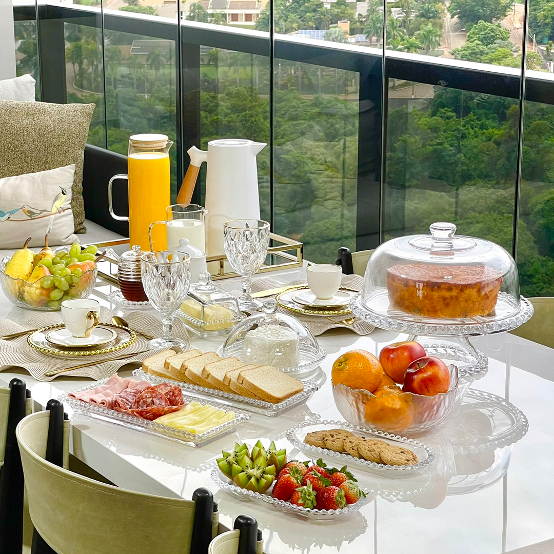 Prato para Bolo Boleira Cristal de Chumbo com Pé e Tampa Pearl 31cm