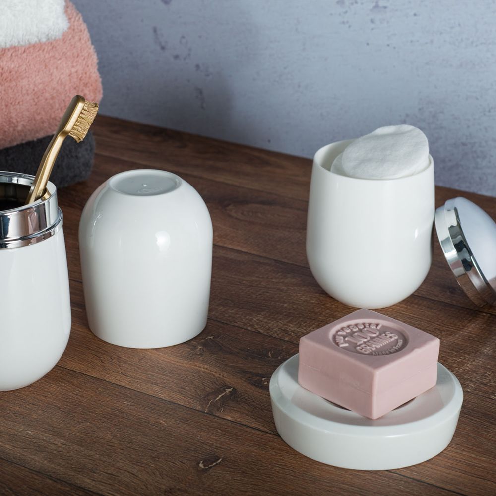 Porta Algodão Cromo Belly Branco Off White - 8,5 cm