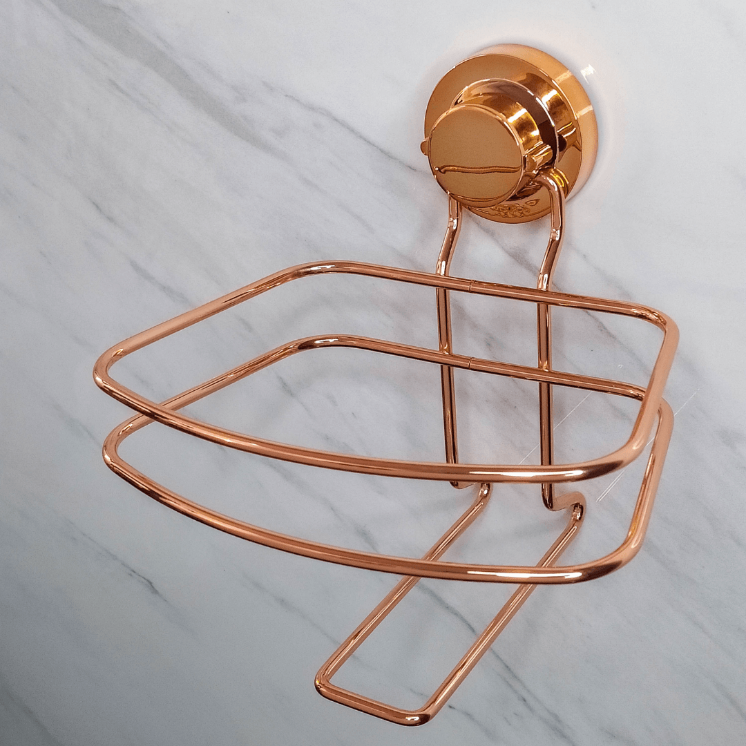 Suporte Com Lixeira De Fixação Ventosa Branca Rose Gold 2,5 Litros