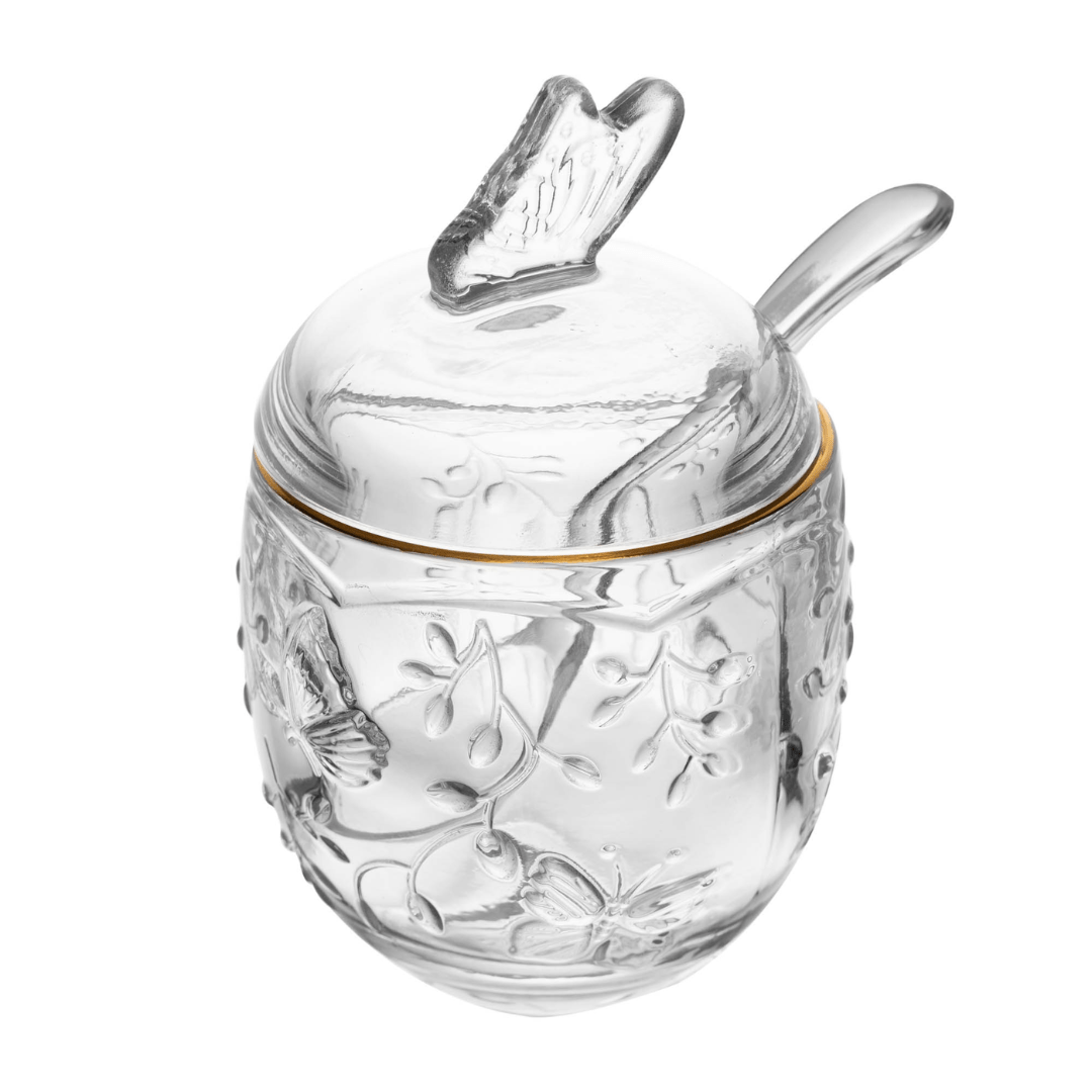 Açucareiro com Colher de Cristal New Butterfly com Fio de Ouro 250ml