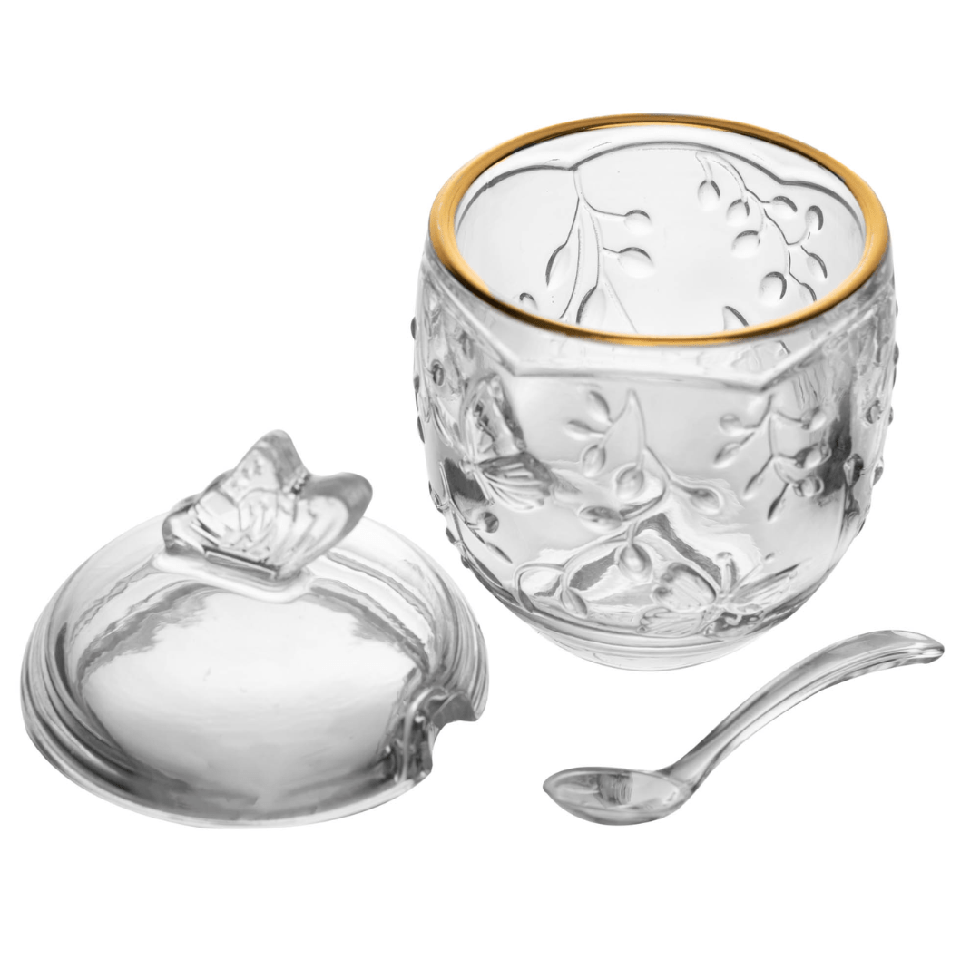 Açucareiro com Colher de Cristal New Butterfly com Fio de Ouro 250ml