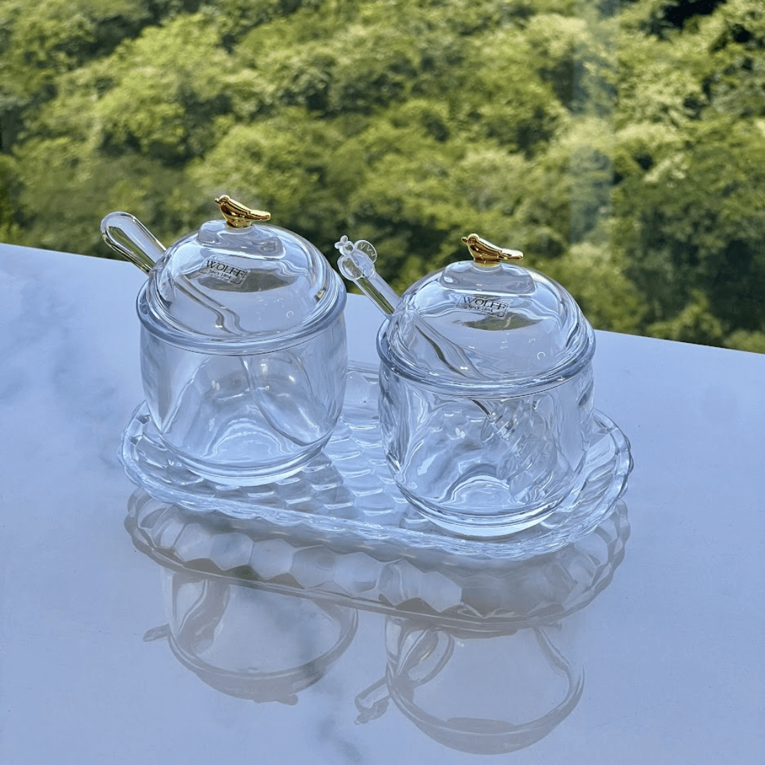 Açucareiro com Colher e Tampa de Cristal Golden Bird 150ml