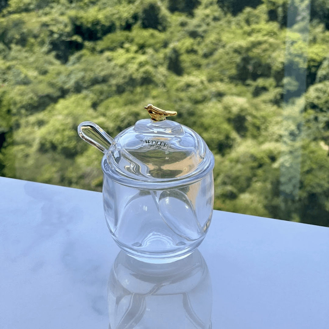 Açucareiro com Colher e Tampa de Cristal Golden Bird 150ml