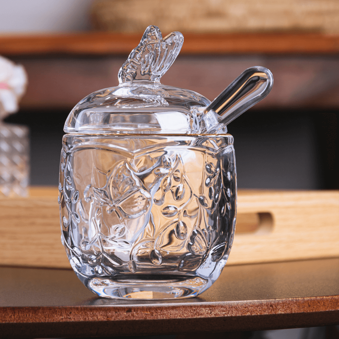 Açucareiro com Colher de Cristal New Butterfly com Fio de Ouro 250ml