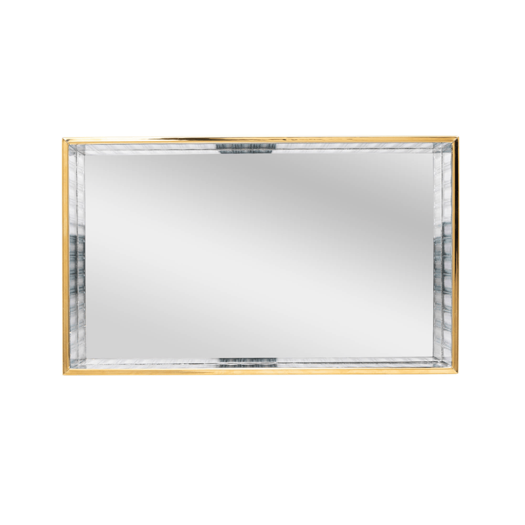 Bandeja de Metal Dourada com Espelho 30cm