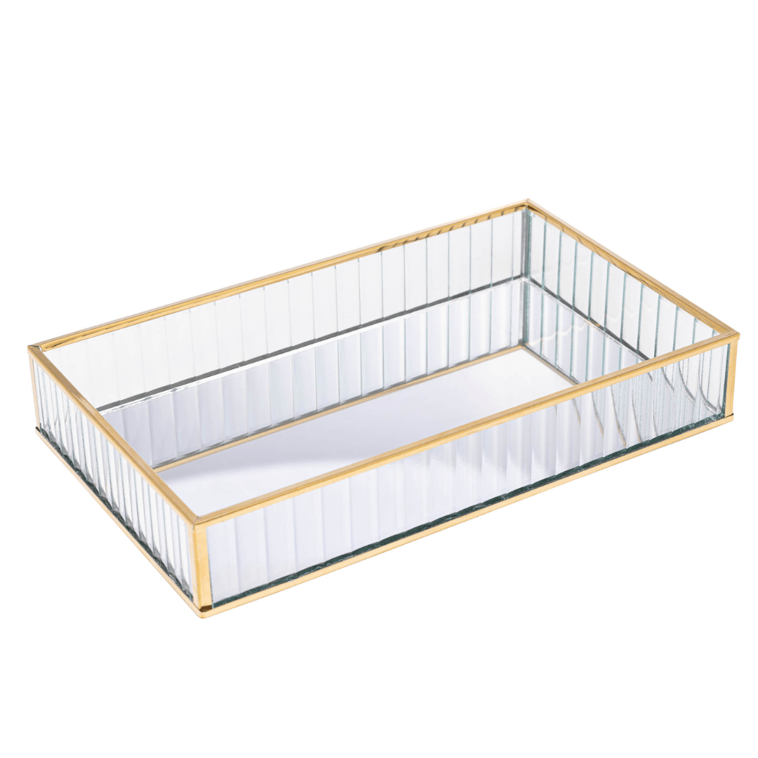 Bandeja de Metal Dourada com Espelho 30cm