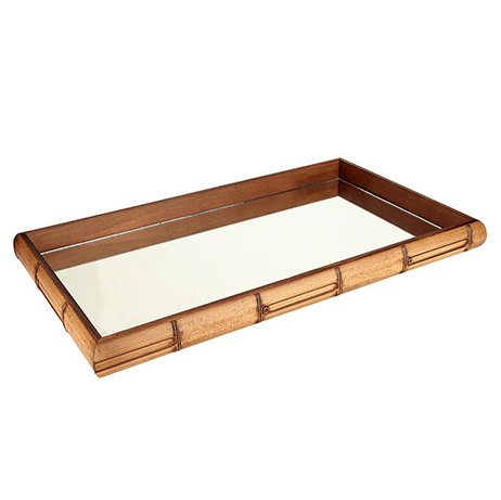 Bandeja Quadrada em Madeira Estilo Bambu Espelhado Marrom 36cm x 4,5cm