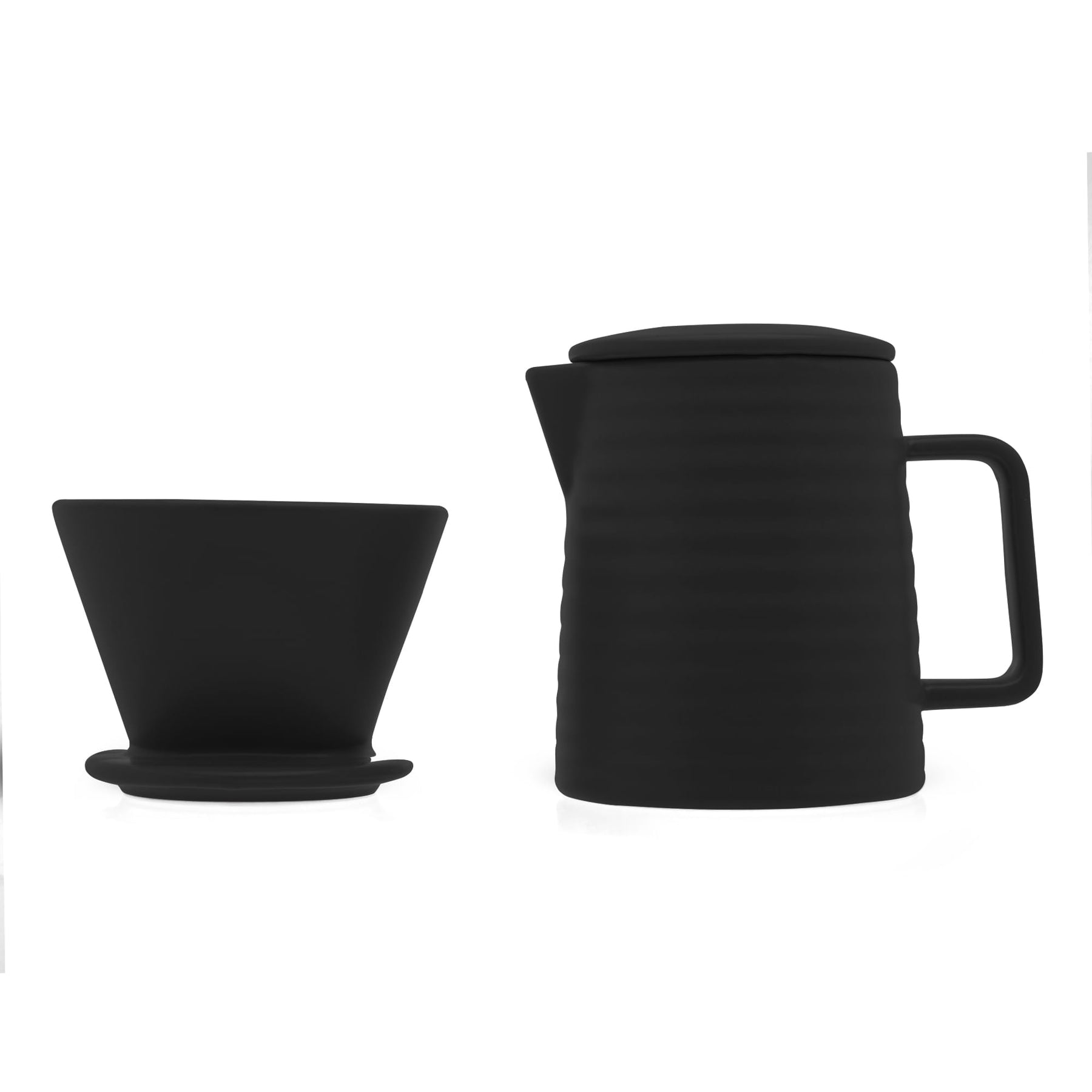 Bule com Tampa e Suporte para Filtro em Cerâmica Preta 600ml