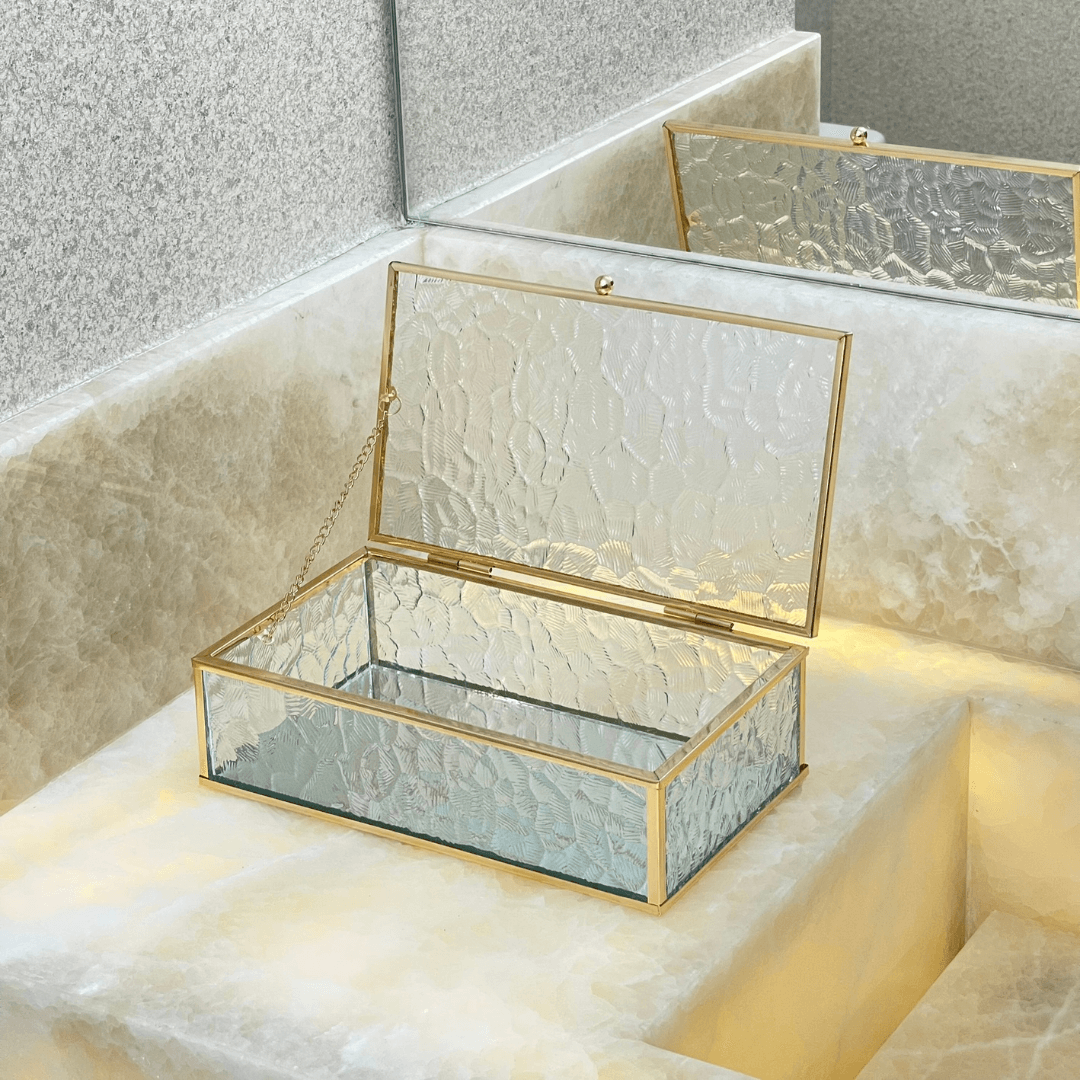 Caixa de Vidro e Metal Dourado 21cm P