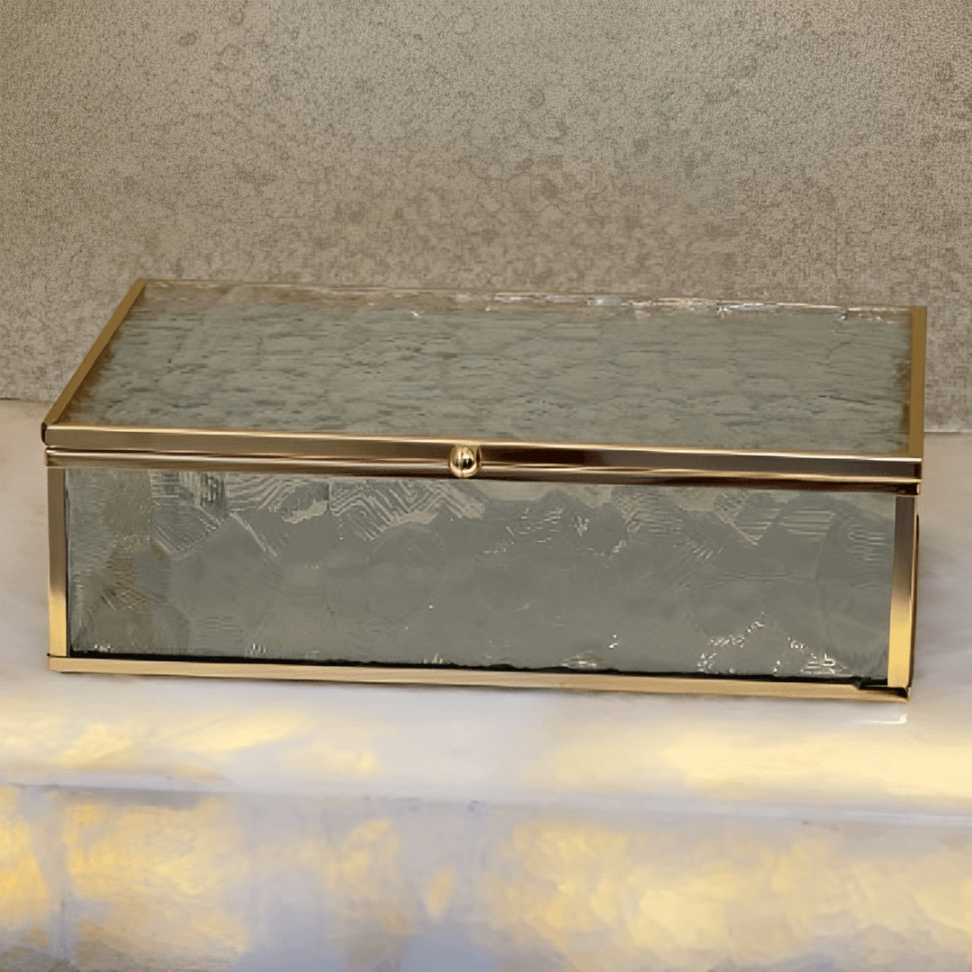 Caixa de Vidro e Metal Dourado 21cm P