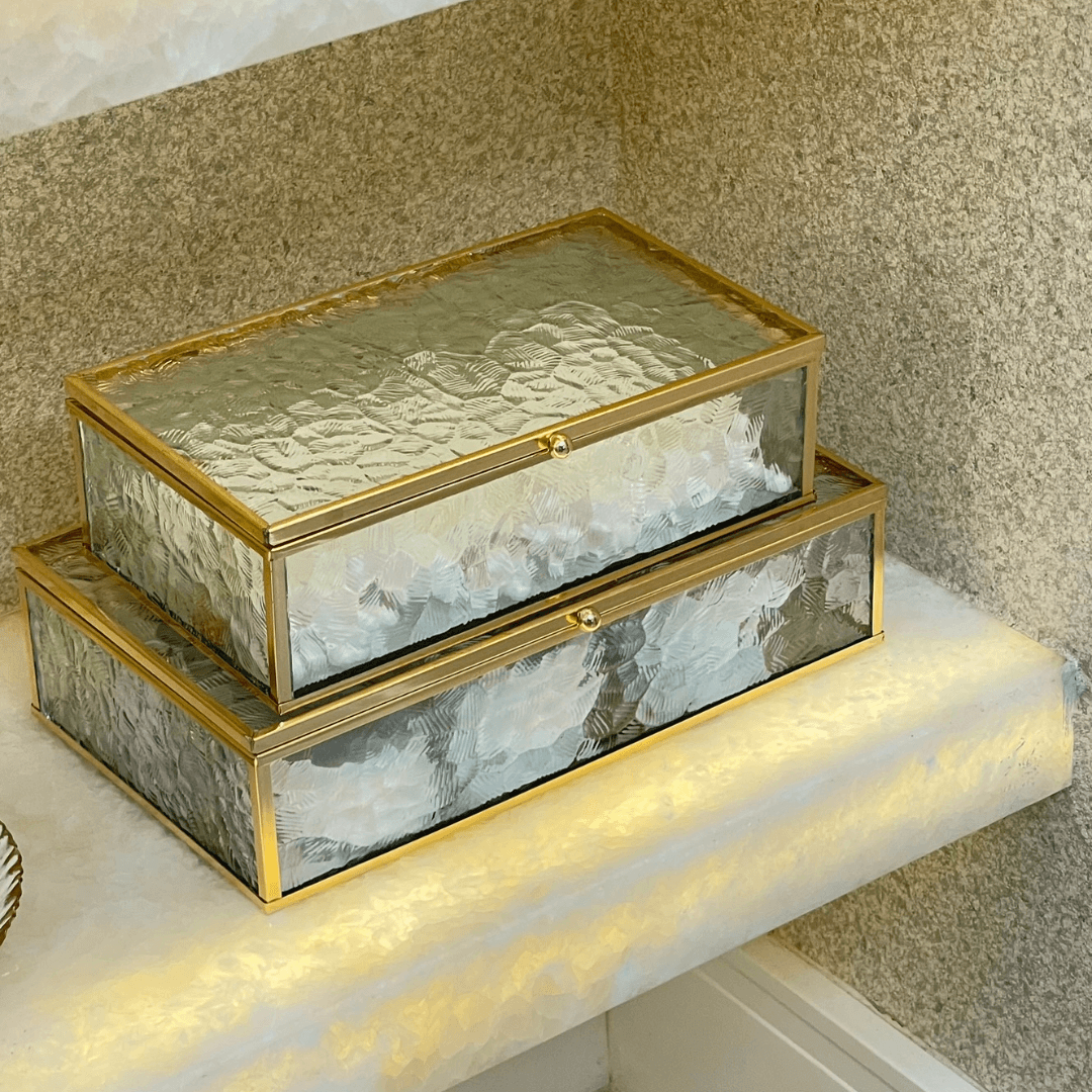 Caixa de Vidro e Metal Dourado 21cm P