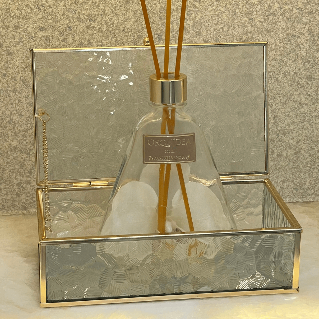 Caixa de Vidro e Metal Dourado 21cm P