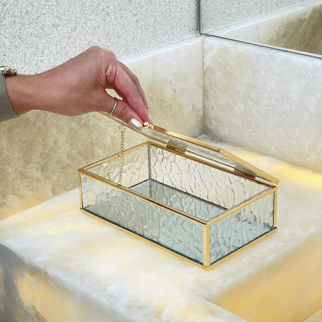 Caixa de Vidro e Metal Dourado 21cm P