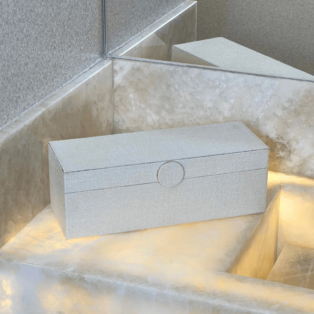 Caixa Decorativa em MDF e Linho off White 29cm G
