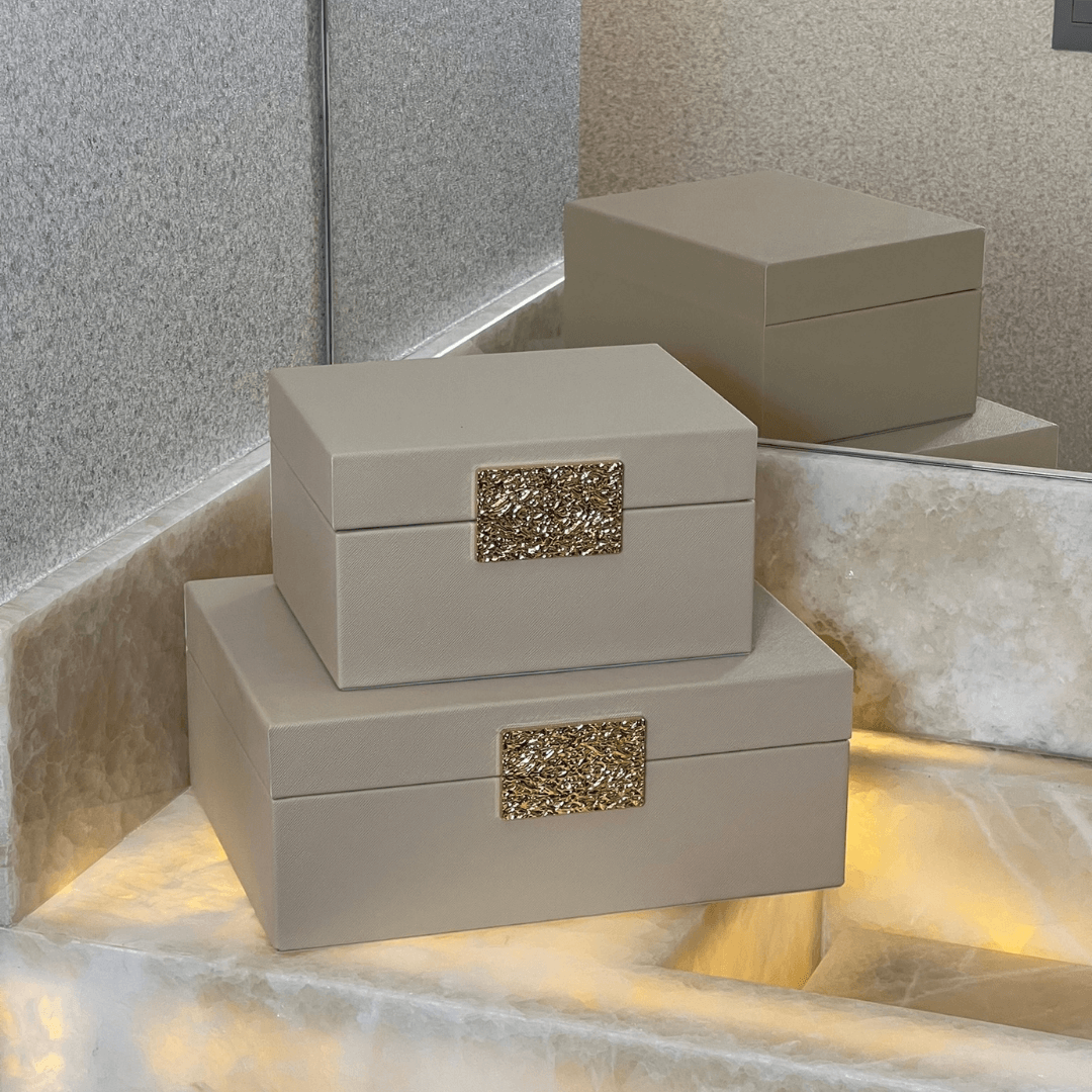 Caixa Decorativa em MDF e PU Bege 28,5cm G