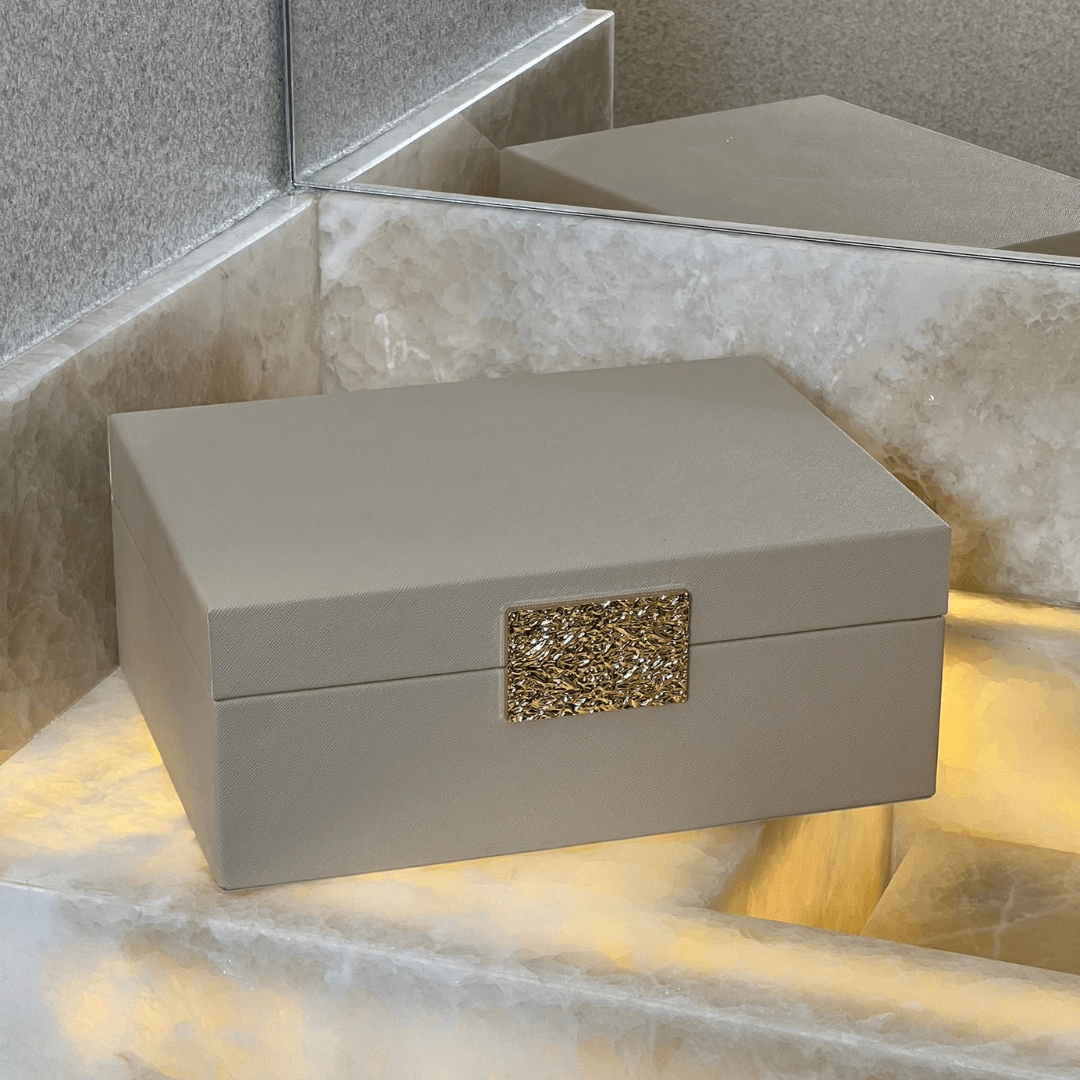 Caixa Decorativa em MDF e PU Bege 28,5cm G