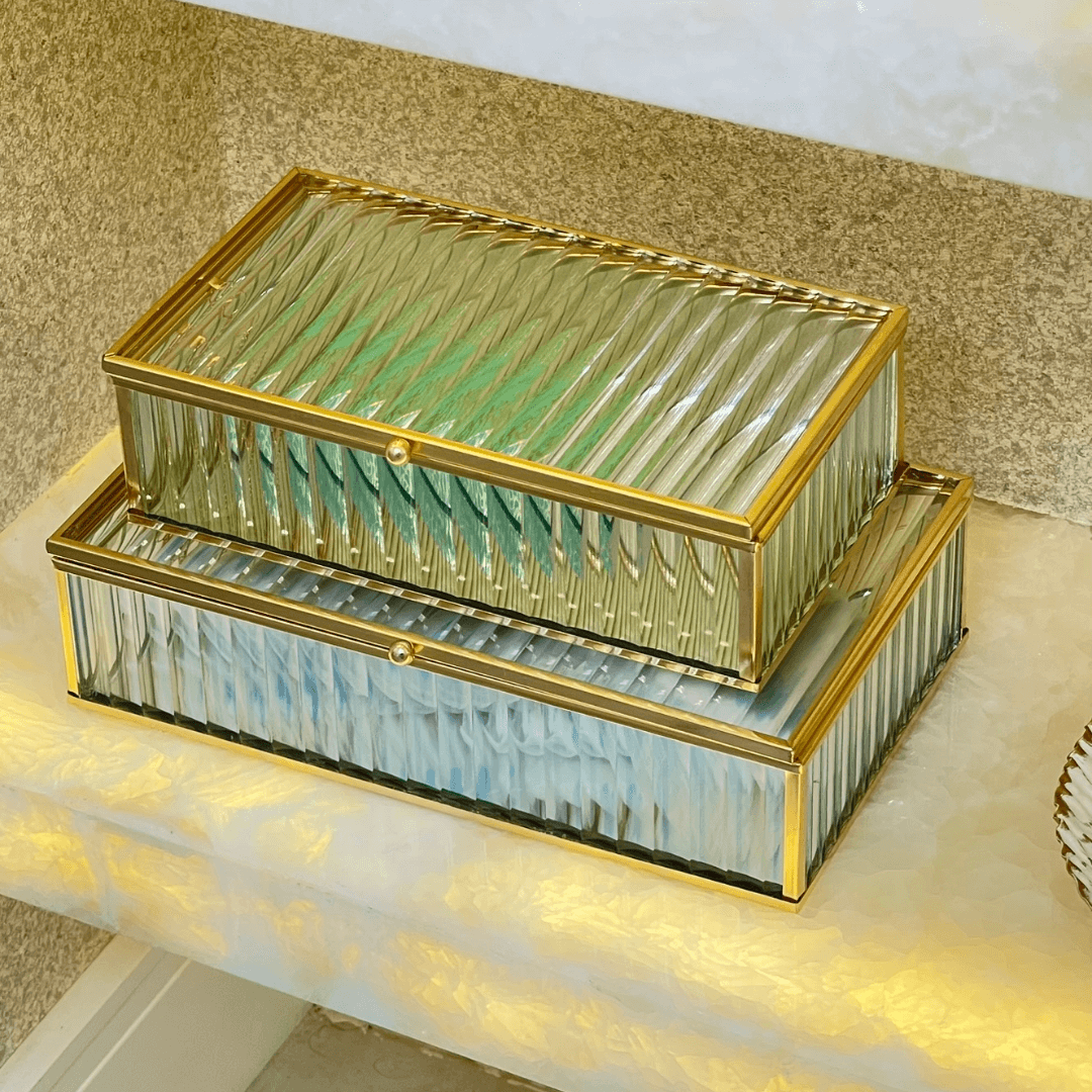 Caixa em Vidro com Metal 25cm G