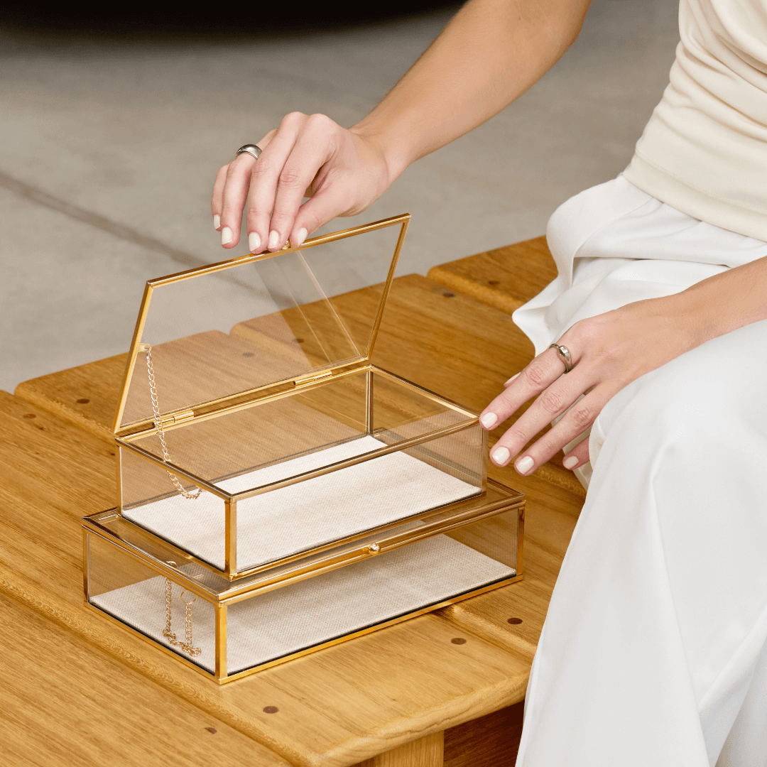 Caixa em Vidro com Metal e Linho 21cm P