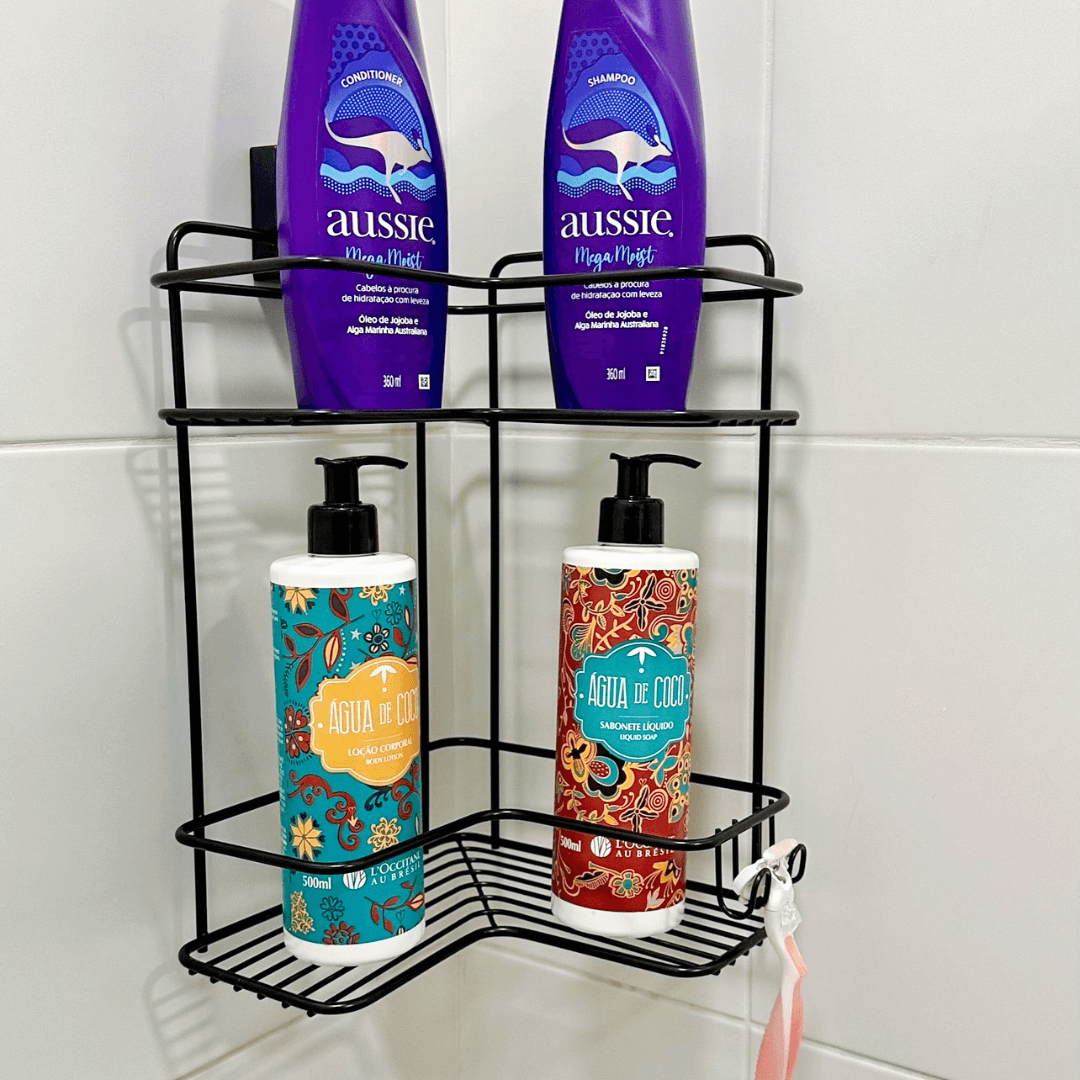 Prateleira de Canto Dupla com Ventosa Preta