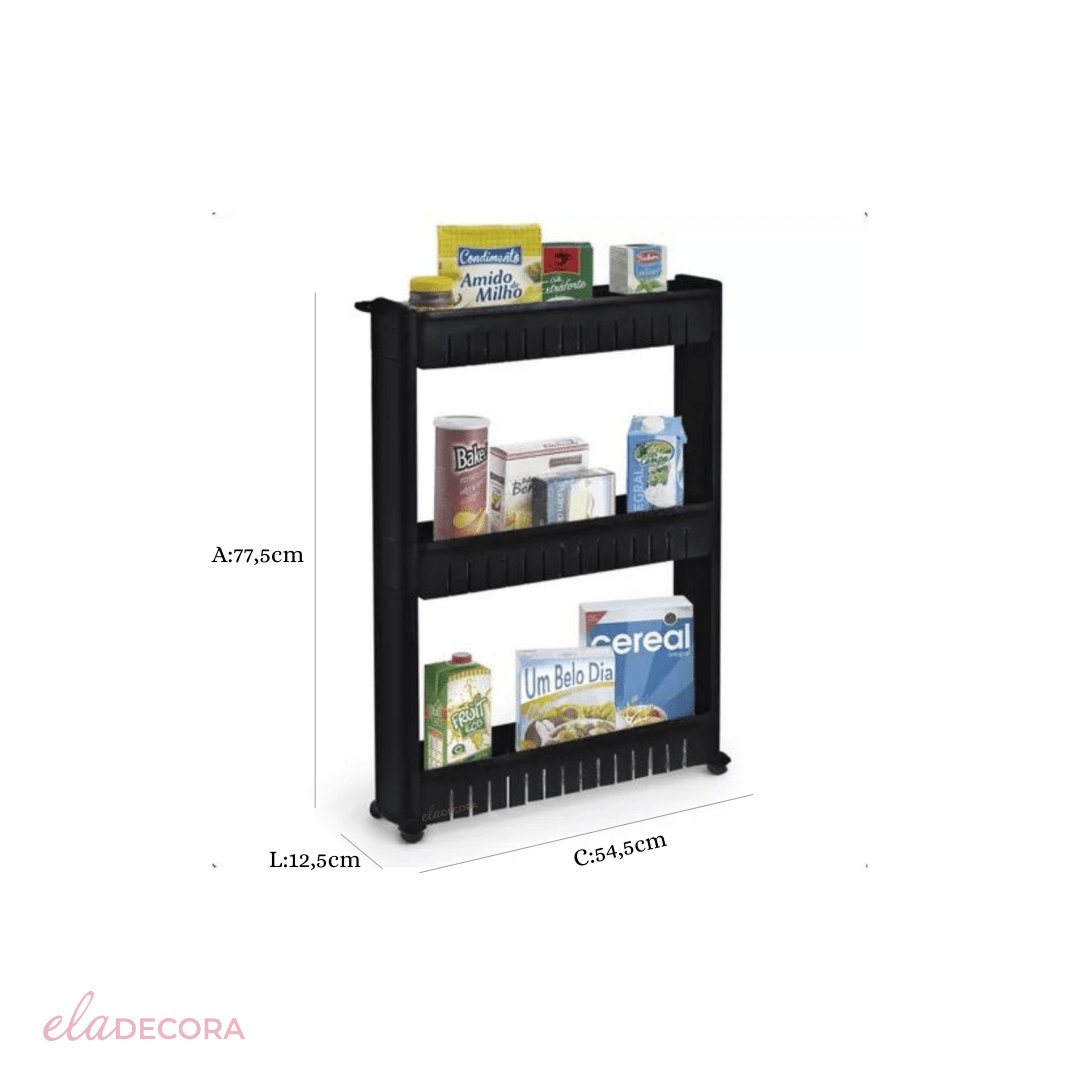 Carrinho Organizador Prateleira Multiuso Com Rodízios Preto