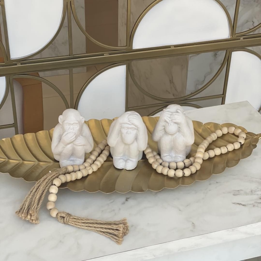 Centro De Mesa Folha Dourado Em Metal 7,5 x 65 x 26,5 cm