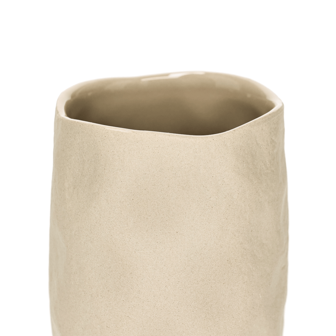Copo Vaso Decorativo em Cerâmica Bege 12cm