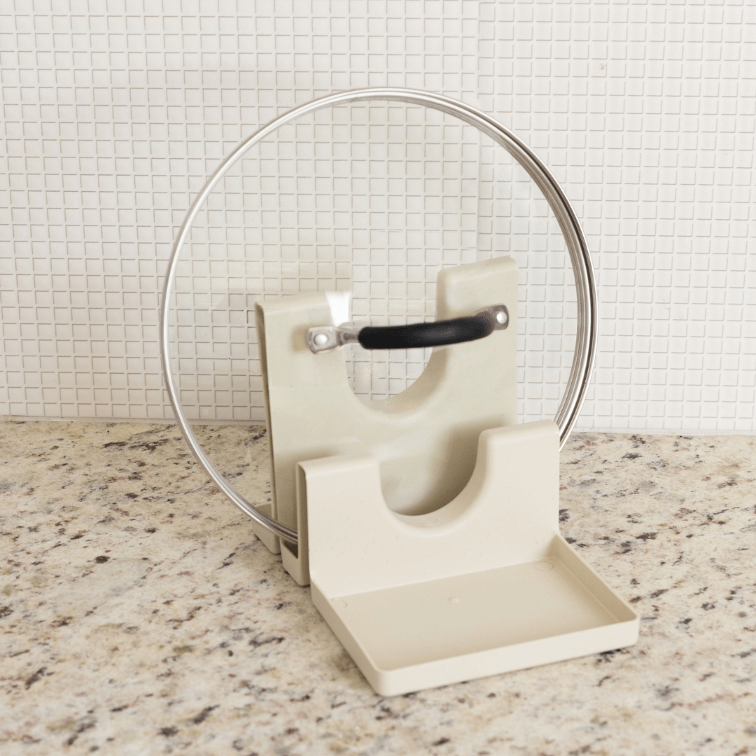 Descanso para Tampas e Utensilios em Bambu e Plástico Off White