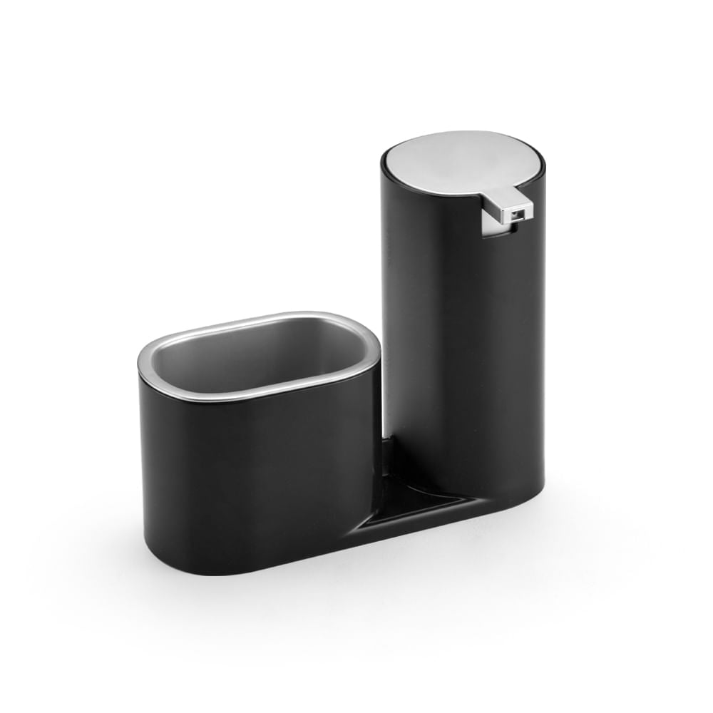 Dispenser Para Detergente E Bucha Preto Com Cromado Conceito