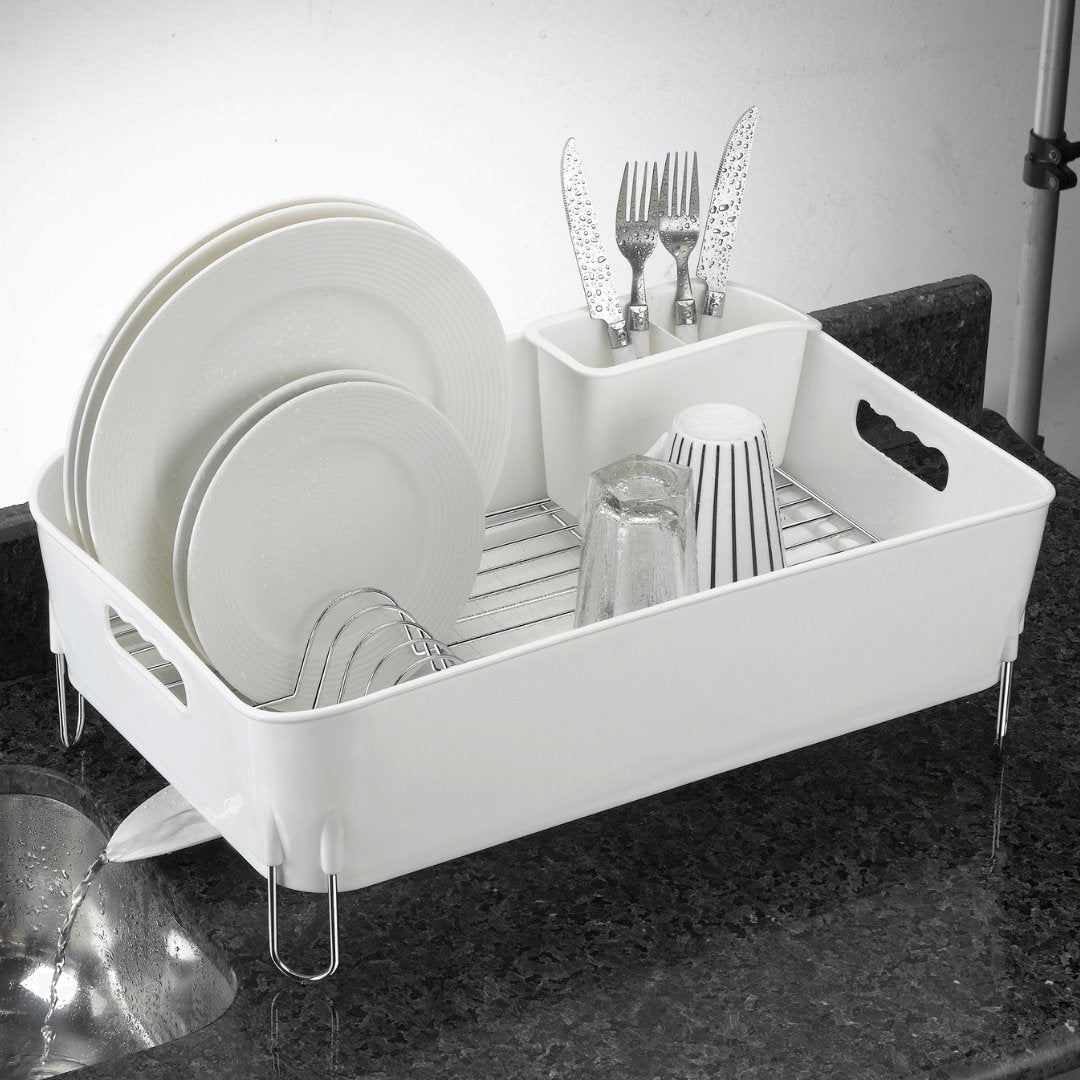 Escorredor de Louças Branco Com Porta Talheres e Bico Para Escoamento de Água