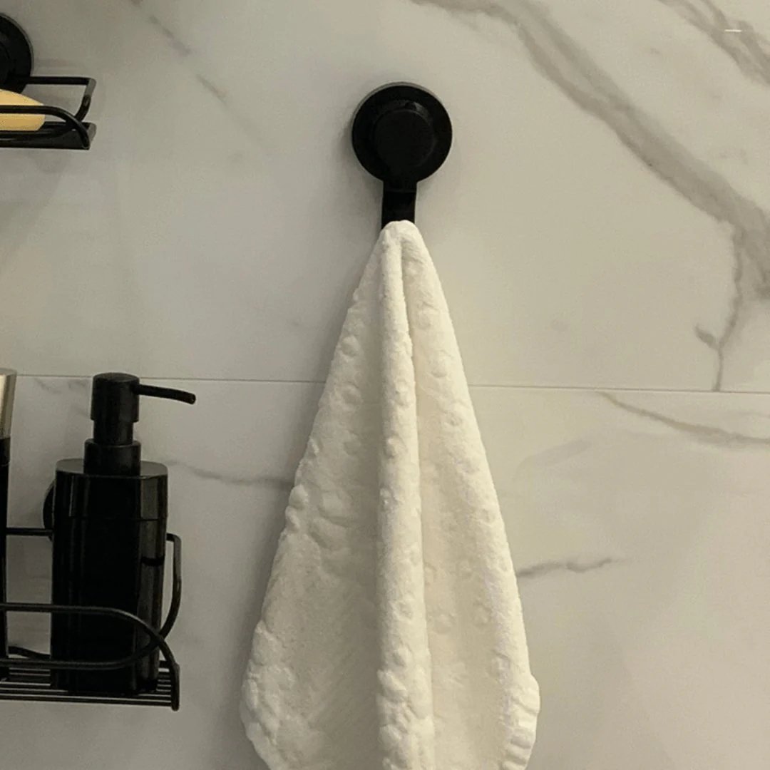 Gancho de Parede Preto Fosco com Ventosa Resistente 10,5cm