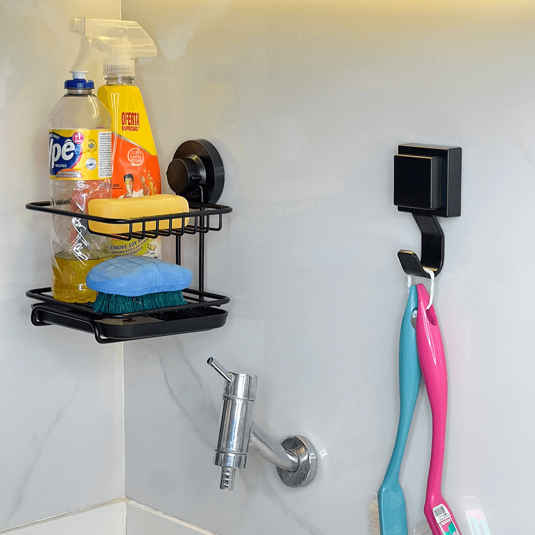 Gancho Multiuso com Ventosa Preto Fosco