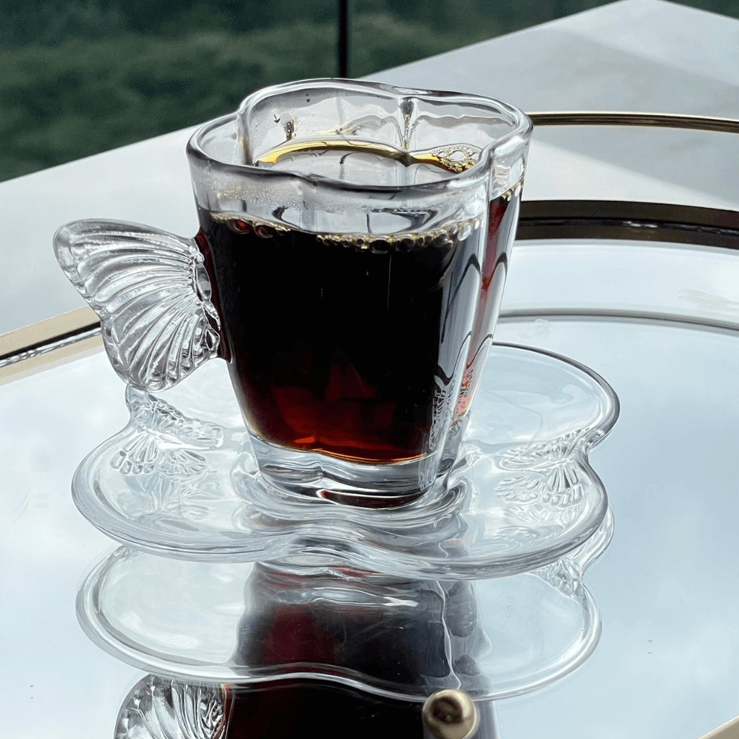 Jogo 4 Xícaras de Chá com Pires em Vidro Butterfly 180ml