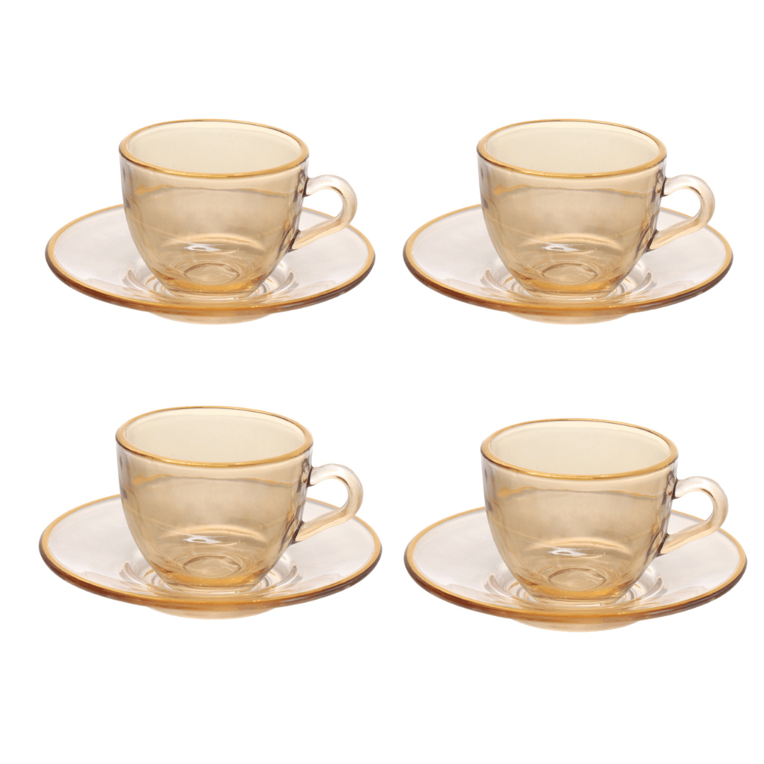 Jogo 4 Xícaras para Café Menfis Cristal Âmbar com Borda Dourada 85ml