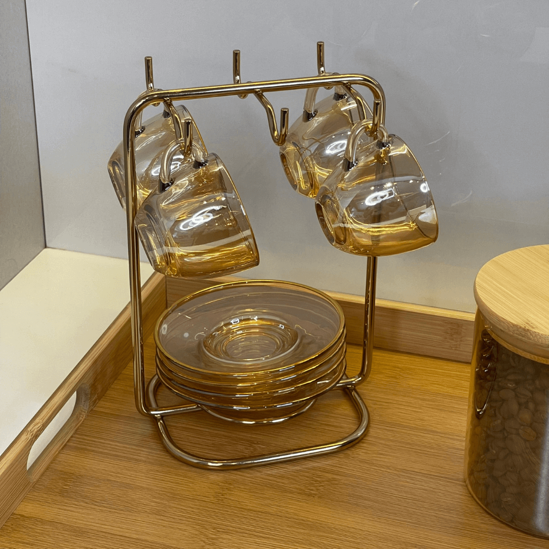 Jogo 4 Xícaras para Café Menfis Cristal Âmbar com Borda Dourada 85ml