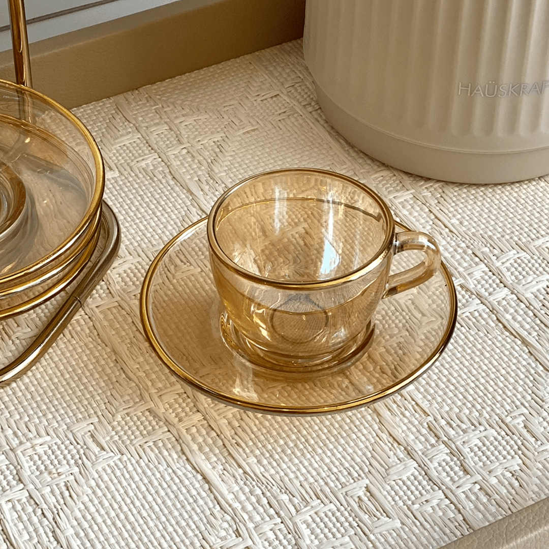 Jogo 4 Xícaras para Café Menfis Cristal Âmbar com Borda Dourada 85ml