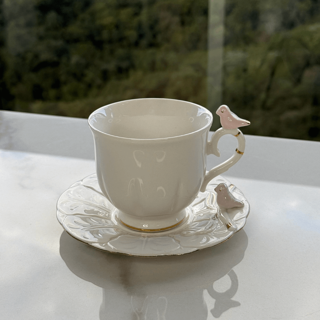 Jogo 4 Xicaras para Chá em Porcelana Birds Branca 200ml