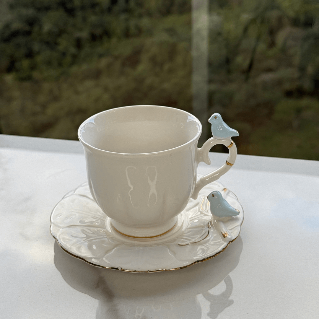 Jogo 4 Xicaras para Chá em Porcelana Birds Branca 200ml