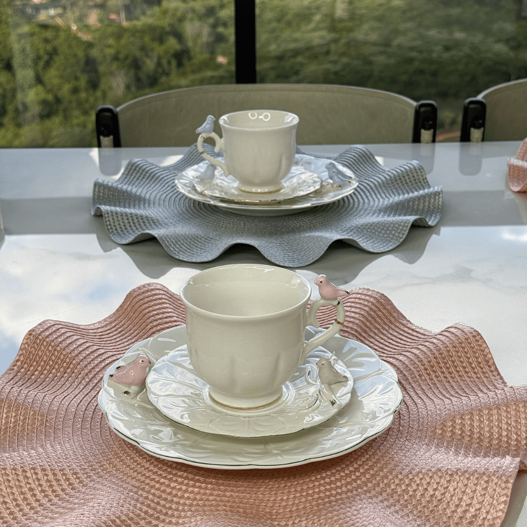 Jogo 4 Xicaras para Chá em Porcelana Birds Branca 200ml