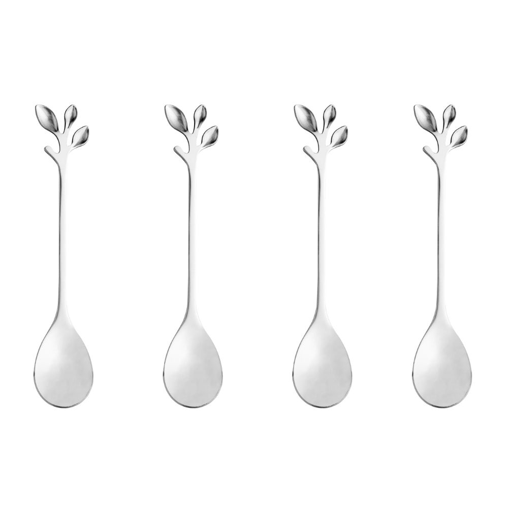 Jogo de 4 Colheres Aço Inox Para Chá Leaves Folhas