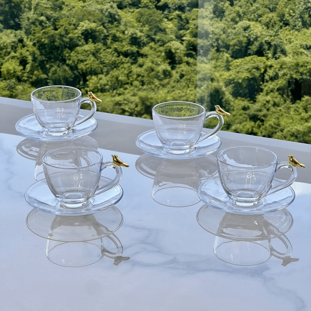 Jogo de 4 Xícaras de Chá com Pires Golden Bird - 180ml