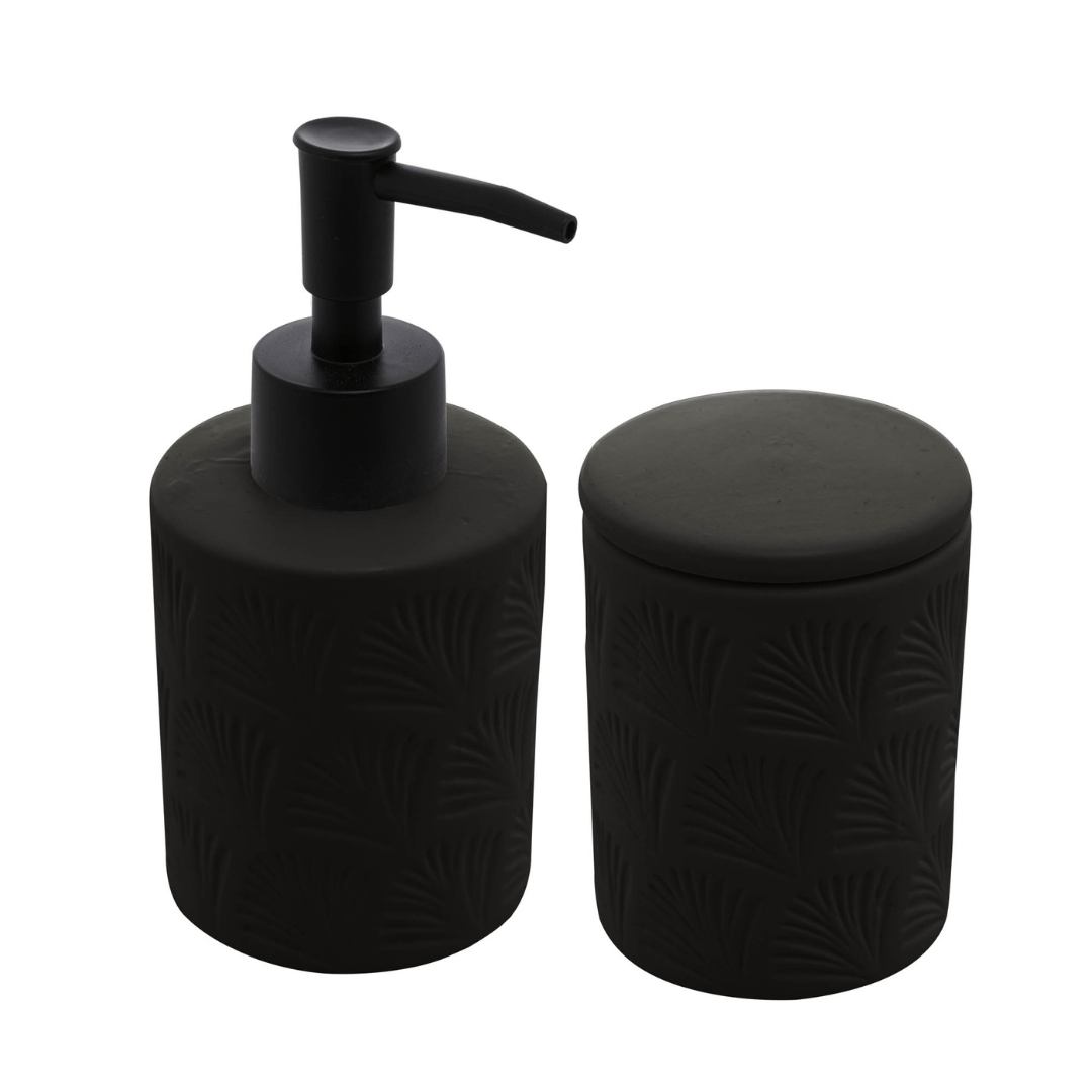 Jogo para Banheiro Leaf em Ceramica Preto 2 Peças