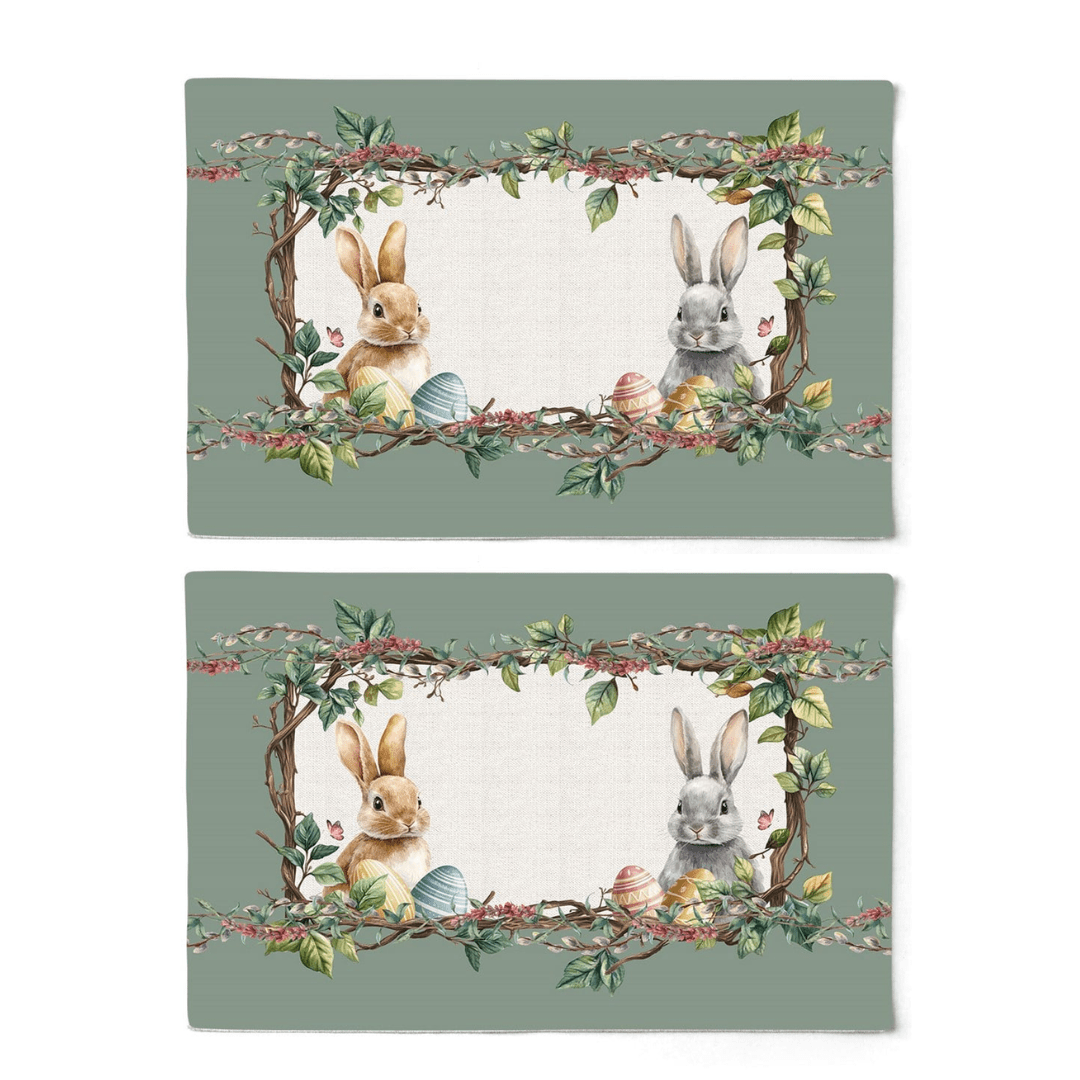 Kit 2 Jogos Americano Coelhos da Páscoa Verde 48cm