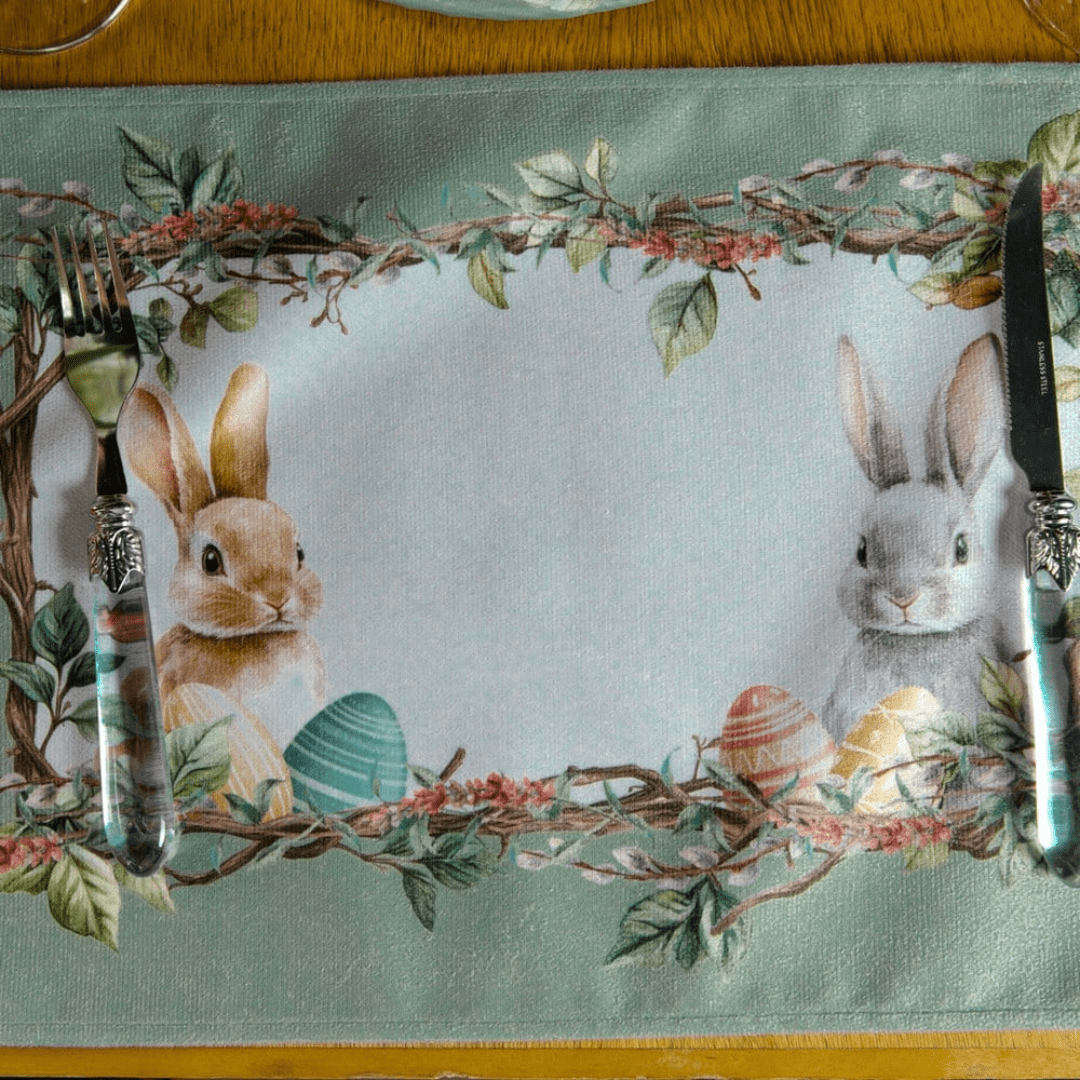 Kit 2 Jogos Americano Coelhos da Páscoa Verde 48cm