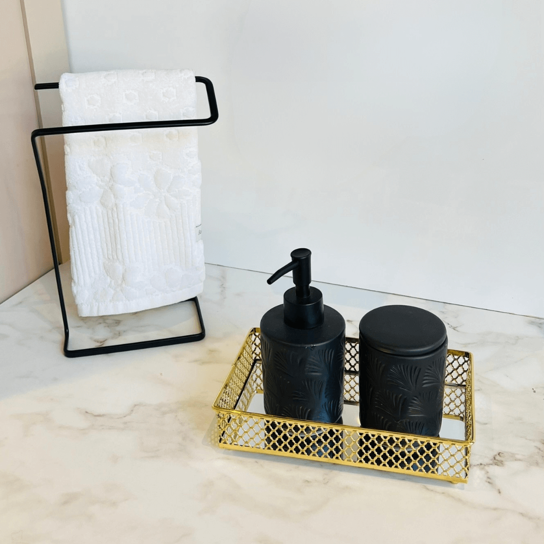 Jogo para Banheiro Leaf em Ceramica Preto 2 Peças