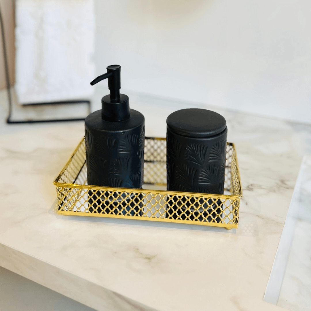 Jogo para Banheiro Leaf em Ceramica Preto 2 Peças