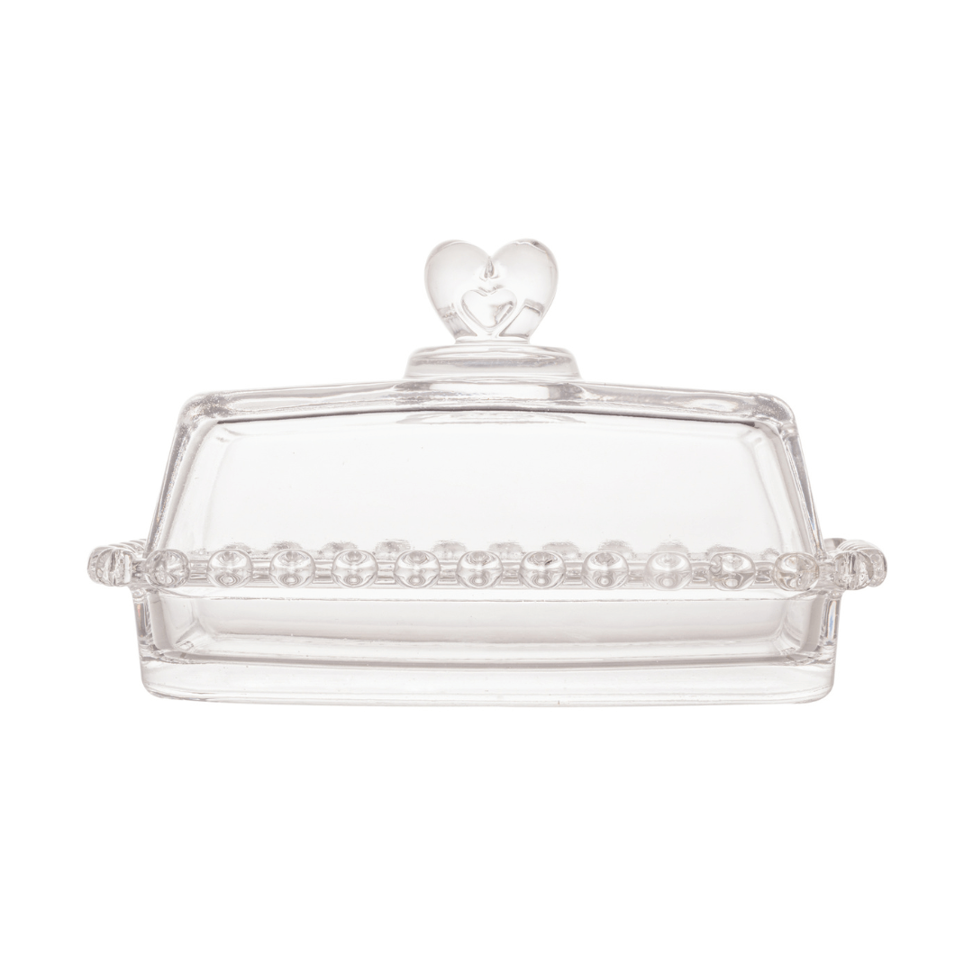 Manteigueira de Cristal de Chumbo Tampa Coração 17cm